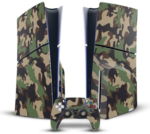 Head Case Designs Braun Und Grüner Camo Tarnung Vinyl Haut Gaming Aufkleber kompatibel mit Sony PlayStation 5 PS5 Slim Disc Edition Console & DualSense Controller
