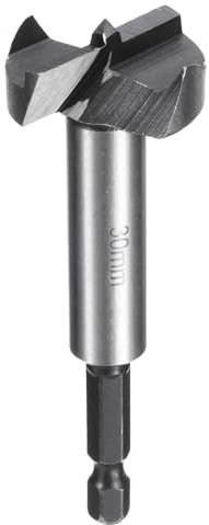 sourcing map Forstner Drill Bit 1-3/16(30mm) Carbon Steel Single Tooth Flat Wing Wood Drilling Forstner Bit Hinge Cutter with 1/4 Hex Shank for Hardwood Softwood Plywood Woodworking