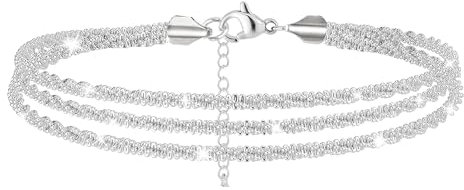 Hebterrka Damen Fußkettchen, Funkelnde Mehrschichtige Fußkettchen, Verstellbare Glänzende Gold/Silber Fußkettchen, Strand Süße Fußkettchen Schmuck für Sommer