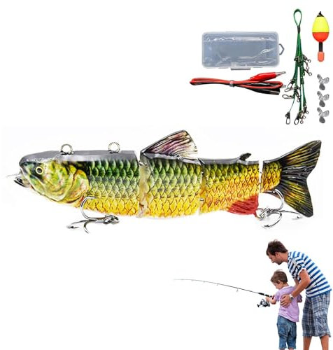 Esca da pesca elettronica, Esca da pesca robot,Esca da pesca ricaricabile realistica - Esca da pesca animata Wobbler illuminata a LED per acqua salata, Swimbait snodato a 4 segmenti