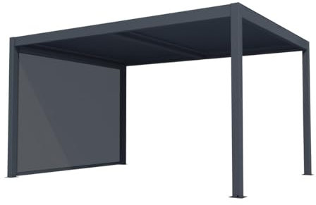 Vente-unique - Pergola bioclimatique autoportante électrique Anthracite en Aluminium avec Lames orientables et Rideau rétractable 2,78 m - 12 m² - AMADORA