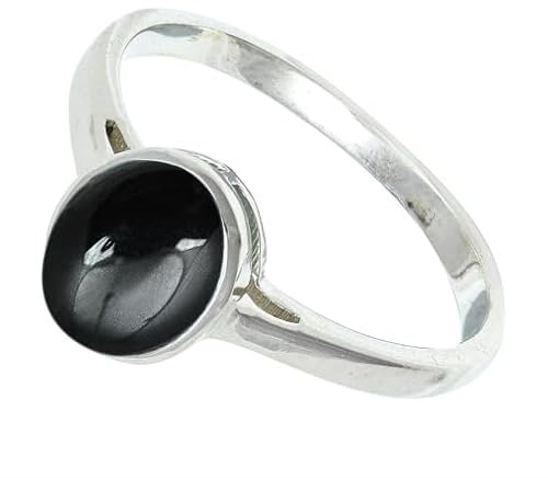 JEWELFORCE 925 Sterling Silber Cabochon Schwarzer Onyx Edelstein Ring Herren Damen Steinbandring Alle Größen Ring Handgefertigter Schmuck JSR-1156BY_55 (17.5)