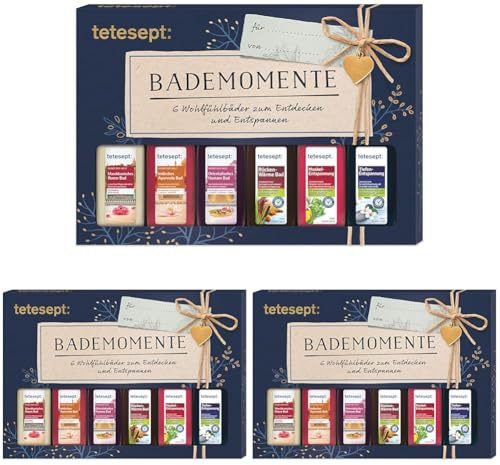 tetesept Bäder Geschenkset Bademomente – Badezusatz Probierset mit Geschenkanhänger - das ideale Präsent für jeden Anlass – 1 x Badeset (6 x 20 ml) (Packung mit 3)