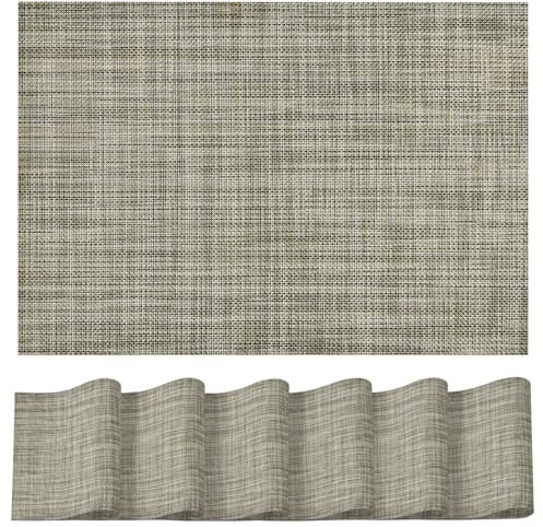 Artoid Mode Woven Braun PVC Platzsets 6er Set, 30x45cm Tischsets Waschbar Schmutzabweisend Hitzebeständig Platzdeckchen Innen Küche Deko