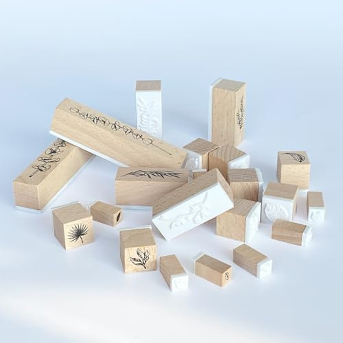 Zzcy 22 Stück Holzstempel Blumen Vintage Pflanzen Mustern Stempel Natur Stempel Set Holzstempel Basteln für Basteln, Ton, Geschenkanhänger, DIY Fotoalben