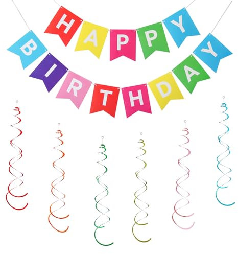 Kzouenzu Geburtstag Deko Banner Luftschlangen, Geburtstag Deko Girlande Spiralen Für Party Dekoration [Mehrfarbig]