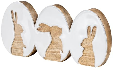 levandeo Deko Aufsteller Ostereier Hasendekor Mangoholz Natur Weiß Tischdeko Ostern Holz Hase Osterdeko Figur Osterhase