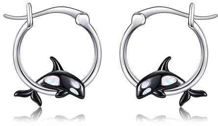Orca Creolen Silber 925 Whale Opal Ohrringe Damen Orca Ohrringe Wal Creolen Opal Schmuck