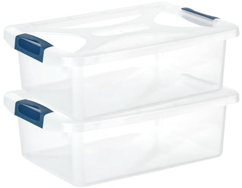 Engelland - 2 x Aufbewahrungsbox mit Deckel und Verschluss-Clips, dunkelblau-transparent, 10 Liter, Plastik-Box, stapelbar, stabil, BPA-frei, lebensmittelecht