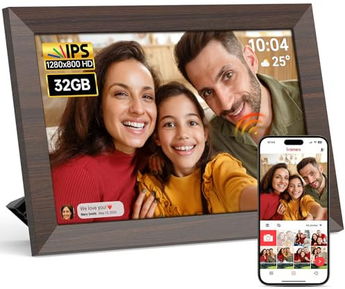 Frameo - Marco de fotos digital WiFi, marcos de fotos de 10.1 pulgadas 1280 × 800 HD IPS pantalla táctil 32 GB de almacenamiento, rotación automática, marcos de fotos en la nube, presentación de
