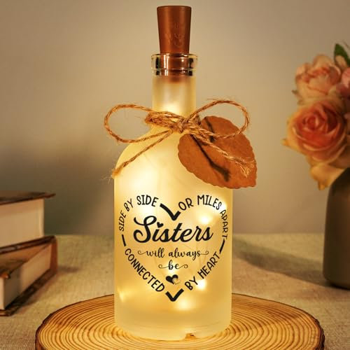 Sister Birthday Gifts, Sister Gifts Bottle Night Light, Birthday Gifts for Sister, Bestie, Twin Sister, Big Sister, Sister Keepsake Gifts for 30th 40th, 50th, Birthday, Anniversary, Christmas, Wedding