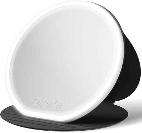 Cosmetic Mirror with Lighting, Folding Travel with Multiple Standing Angles, Illuminated Makeup Mirror with Touch Control adjustable Lighting for Home, Bathroom and Travel (Black S, Large)