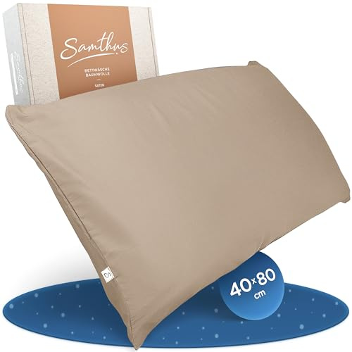 Samthus Kopfkissenbezug 40x80 Baumwolle Satin - Oeko-Tex Made In Green - Himmlisch weicher Schlaf mit atmungsaktivem Kissenbezug - 1x Kissenhülle mit Reißverschluss - Taupe