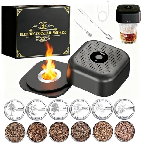 Electric Whiskey Smoker Kit, Rechargeable Old Fashioned Drink Smoker Kit Rechargeable Cocktail Smoking Kit with 6 Flavors Wood Chips for Men Dad Husband Boyfriends Birthday or Christmas