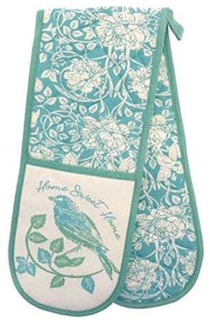 Double Oven Glove – Heat Resistant, Quilted Cotton Mitts – Kitchen Gauntlet for Baking, Cooking & Grilling (FLORAL & FAUNA)