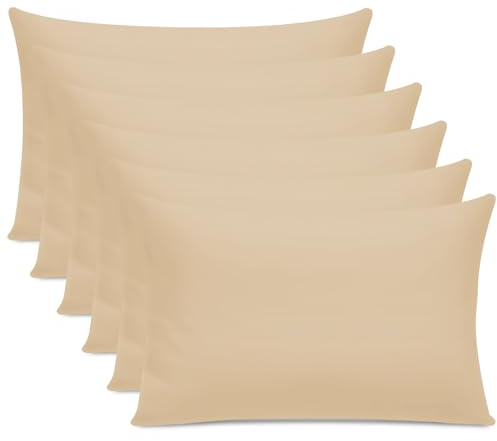 Lazzaro 300 Thread Count Egyptian Cotton Pillow Cases 6 Pack Hotel Quality Beige Pillow Covers With Envelope Closure