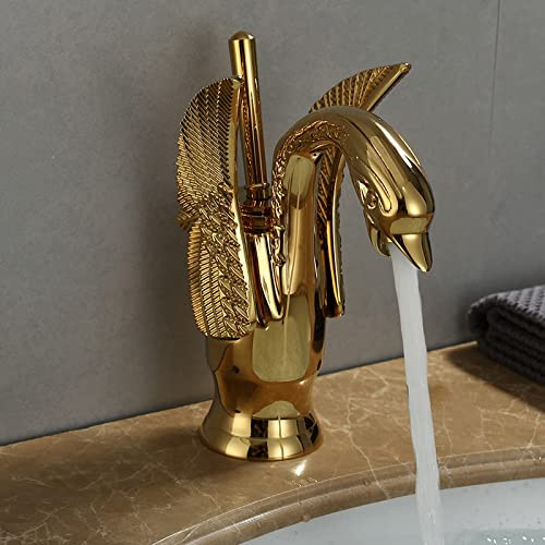 hot and Cold European washbasin wash Basin Toilet Vintage Full Copper Antique undercounter Basin Golden Faucet swan, Golden swan (undercounter Basin)