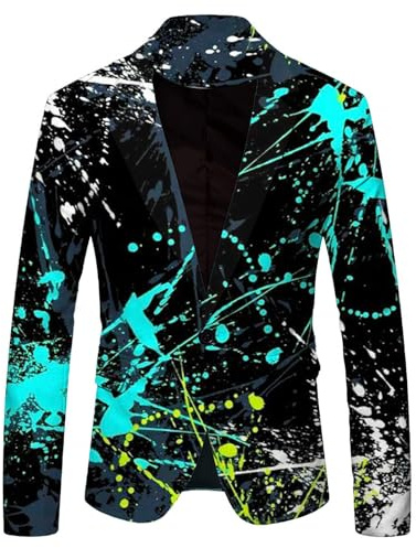 Celanisai Graffiti Sakko Herren Blazer Langarm Bunt Anzugjacket Funky Anzug Suit Neon Farbigen Anzugsakko LGBT Pride Stolzmonat Jackett Abschlussball Karneval Kostüm Loose Fit Herrenanzug
