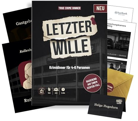 Krimidinner 4-6 Personen Letzter Wille | Das True Crime Krimi Dinner für Zuhause | Krimidinner Spiel ab 16 Jahren für 4 bis 6 Spieler | Crime Dinner, Mörderische Dinnerparty