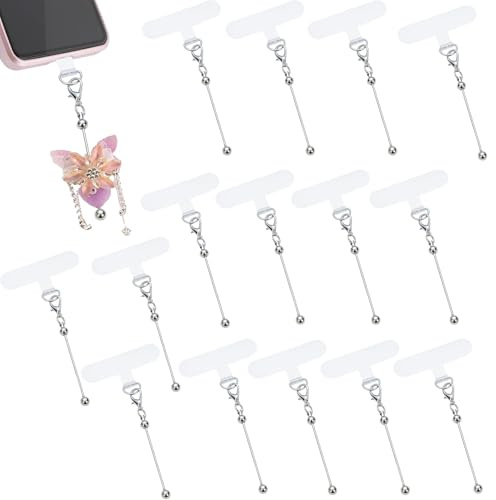 Frinnovan 15 Pack Beadable Phone Charms with Blank Bar Smartphone Tether Tap Universal Lanyard Patch Accessories for Cell Mobile Phone