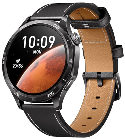 Mibro GT Smartwatch Uomo Donna con Acciaio inossidabile, GPS, Nero | Cinturini in Pelle, Fitness Tracker, GPS, 5 ATM, Chiamata Bluetooth, 20 Giorni Autonomia, per Android e iOS