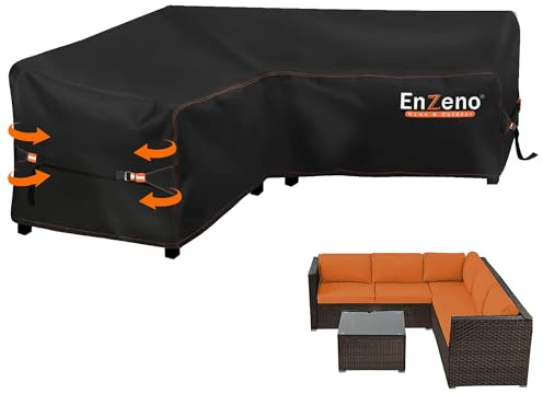 Enzeno Garden L Shaped Furniture Corner Sofa Cover Outdoor Waterproof | 420D Oxford Fabric V Shape Patio Rattan Corner Sofa Cover with Waterproof Tape,Air Vent,Windproof Metal Buckle 300x300x87cm