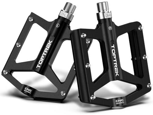 toptrek Pedale Fahrrad CNC Aluminium mit 3 Abgedichtete Lager | Fahrradpedale rutschfest 9/16 Zoll, MTB Pedale mit breiter Plattform, Flat Pedale für Mountainbike, Rennrad, BMX, Trekking