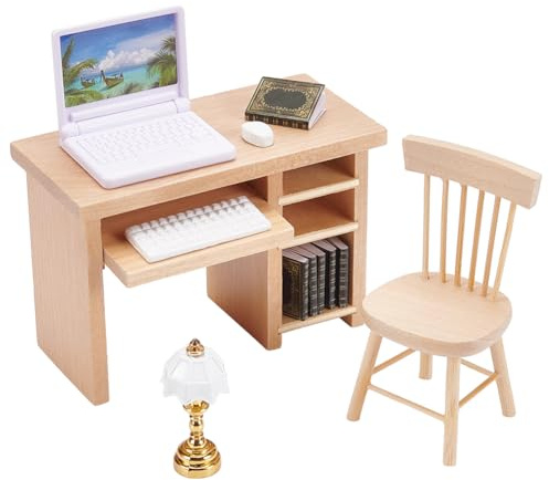 UNICRAFTALE 10Pcs 1:12 Scale Miniature Office Furniture for Dollhouse Study Room
