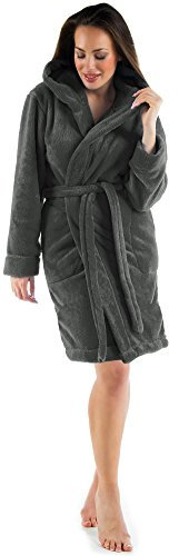 CelinaTex XS-XXXL Bademantel Kapuze Uni kurz seitliche Eingrifftaschen Damen Sherpa Kuschelfleece Morgenmantel, Sauna, Spa, Pool, Bad, flauschig und komfortabel - OEKO-TEX Korfu
