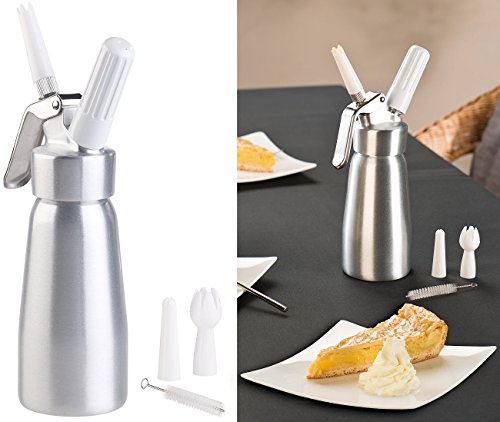 Rosenstein & Söhne Accessori per macchine sottovuoto - sifone: Dispenser per panna montata, per panna montata, creme, salse, 250 ml, 3 beccucci (sifone, erogatore di, acciaio inossidabile)