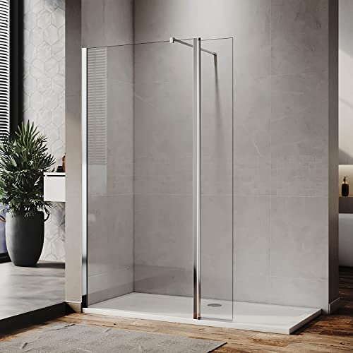 ELEGANT 700mm Walk in Wetroom Shower Enclosure 8mm Easy Clean Shower Glass Panel with 300mm Return Panel and 1400x800mm Shower Tray