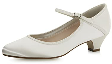 Rainbow Club Brautschuhe Marsha - Damen Pumps gepolstert, flach, Glitzer, Ivory/Creme, Satin - Gr. 40 (UK 7)