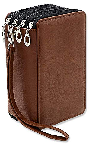 YFZYT PU Leder Mehrschicht Stiftemappe für 72 Buntstifte, Pencil Organizer Pen Tasche Stationäre Stiftetasche Make-up Pinsel Tasch mit Großer Kapazität - 72 Slots, Braun#2