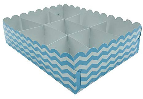 KADISA Bandeja Modular 9 COMPARTIMIENTOS DE CARTÓN 1U para MESAS Dulces, Celebraciones, CUMPLEAÑOS, Bodas, COMUNIONES, Fiestas, Candy Bar (Rayas Azul Pastel)