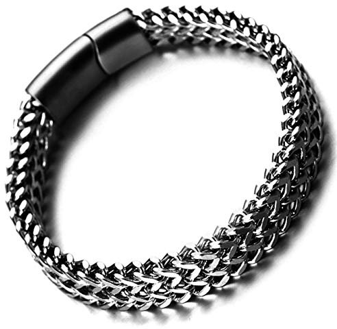 HALUKAKAH Premium ● Potenza ● Bracciale Uomo Titanio Acciaio Catena Nero Placcato Fatto a Mano Chiusura Magnetica in Titanio Acciaio 21.5cm con Pacco Regalo Gratuita