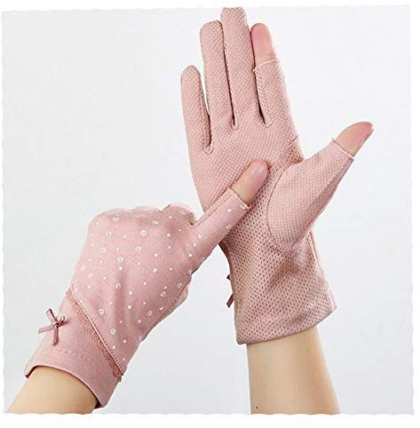 SHOUtao Sonnencreme Fingerlose Handschuhe Damen Dünne Baumwolle Sommer Fahren Uv Protection Halbe Fingerhandschuhe, Lederpulver - One Size