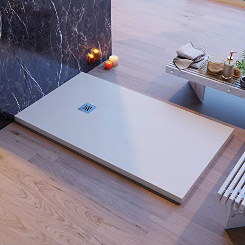 Piatto Doccia Made in Italy, serie Venezia, bianco in Mineralmarmo effetto pietra ardesia, rivestimento in Gelcoat, slim 3 cm. 100x140