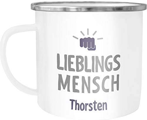 SpecialMe® Emaille-Tasse Lieblings-Mensch mit Namen Becher Emaille personalisierte Geschenke Wunschname weiß-metall-blau Emailletasse