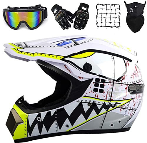 MRDEAR Casque Motocross Femme Noir et Rose Adulte Enfant Casque VTT Integral Set Casque Moto Cross Velo Quad Enduro ATV Scooter avec Gants/ Lunettes/ Masque/ Filet à Elastique, Certifié Dot,S
