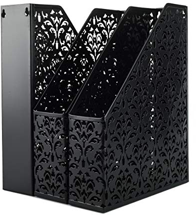 EasyPAG Portariviste da Scrivania A4 Metallo Verticale,Porta Raccoglitori da Ufficio,Vassoio Lettere,Ripiano Portacorrispondenza,Organizzatore Carta per Scuola & Casa,Confezione da 3,Nero