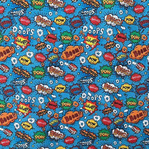 Stoff mit Comic-Book-Boom-Crash-Design, Digitaldruck, Baumwolle, Leinen, für Vorhänge, Jalousien, Basteln, Taschen, Nähen, Quilten, Patchwork und Polstermöbel, 140 cm breit, Meterware