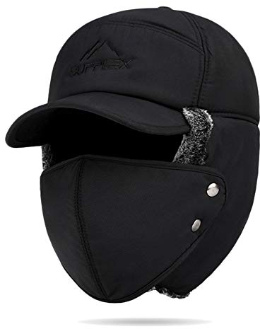 Wintermütze Herren Ohrenklappe Baumwolle Männermütze Warm Baseball Cap Winter Mütze Winddicht Fleece Fliegermütze Verstellbar Einfarbig Freizeithut Plüsch Herrenmütze für Outdoor Wandern Jagen