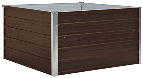 Festnight Hochbeet Pflanzenkübel Metall Pflanzbeet Blumenkasten Gartenpflanzen 100 x 100 x 45 cm Verzinkter Stahl Braun