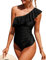 Xnova Maillots de Bain Une Pièce Femmes à Volants Mince, Swimwear Une Pièce Asymétrique avec Rembourré, Froncé Devant Beachwear Swimsuit per Plage Mer Piscine (Noir, M)