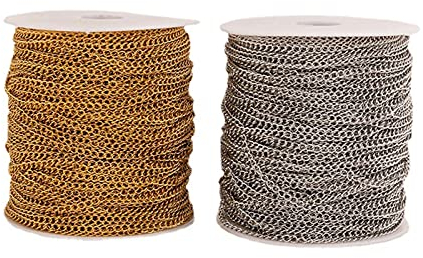 50m Lange Gelötete 304 Edelstahl-Panzerketten 3,5x2,5x0,5mm Gedrehte Gliederketten Vergoldet und Versilbert mit Spule für Schmuckherstellung