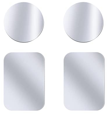 Juspota Kleber Metallplatte, 4 Stück Metallplättchen Selbstklebend für Magnet kfz Handyhalter, Metallplatten für Magnetische Auto Handyhalterung, Silber (2 Rechteckige und 2 Runden)