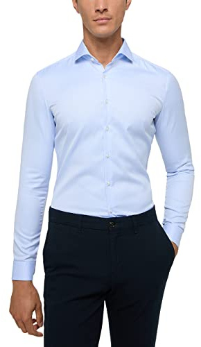 Eterna Herren Langarm Super Slim Cover Shirt Twill Hellblau Uni, 15,75, hellblau, 40