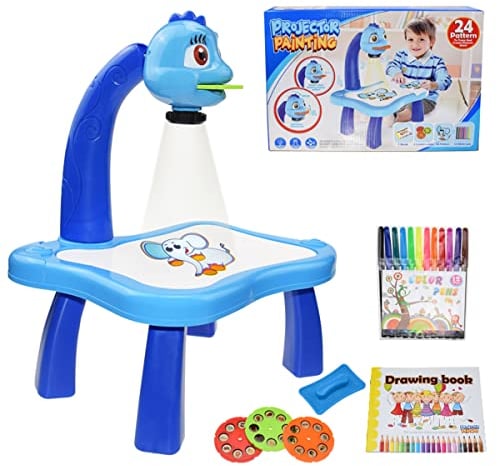 DIRUQSD Tableau à dessin pour enfants, projecteur de suivi et de dessin pour enfants, table de projection de dessin, table de table, kit de coloriage intelligent, mini projecteur de trace, jouet