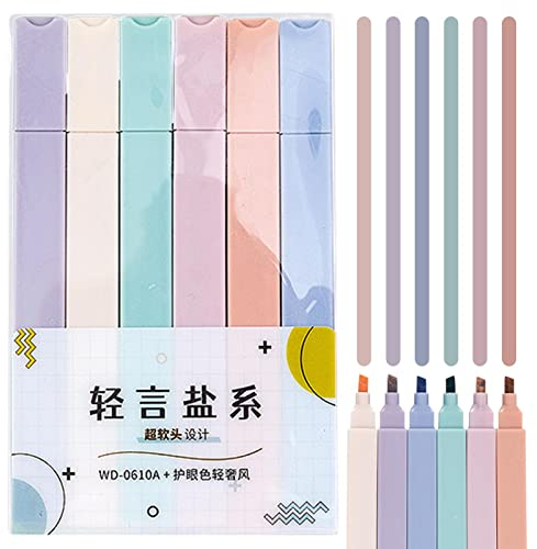 Gesuter Fluoreszierender Stift, Textmarker, Pastell Textmarker, Pastellfarben, Meißelspitze, Markierungsstift, Ästhetische Textmarker, Pastellmarker, Milde Textmarker, 6-TLG