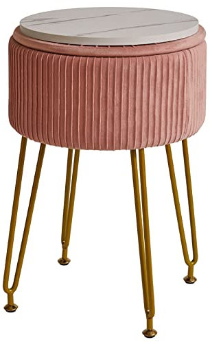 IBUYKE Samt Speicher Fußstütze Hocker Ottoman, Make-up Eitelkeits Hocker Beistelltisch mit goldenen Stahlbeinen abnehmbare Abdeckung, Couchtisch Top Cover, rosa L/G-20P